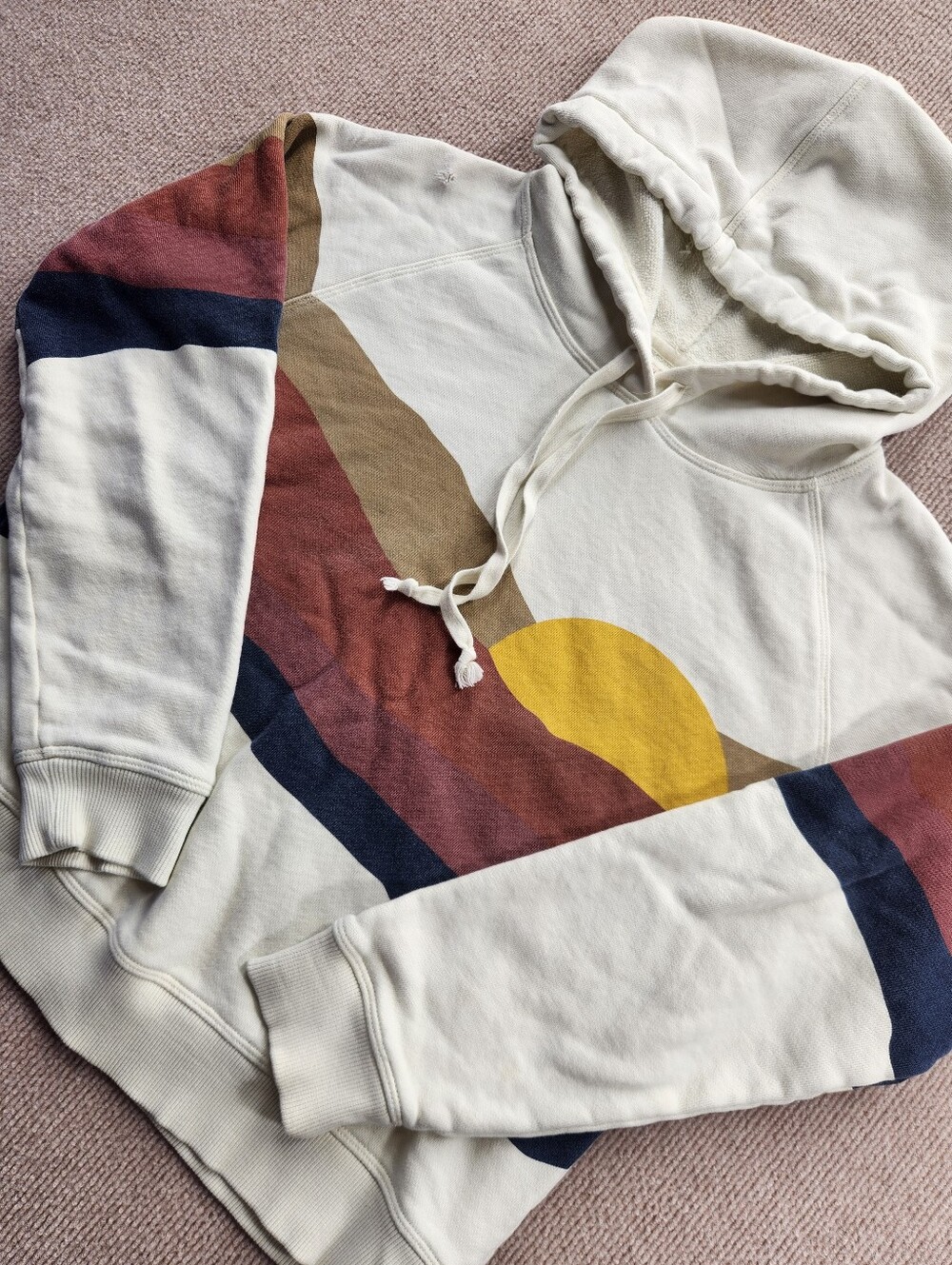 Faherty White Striped Sun Graphic Pullover Hoodie Women's Small